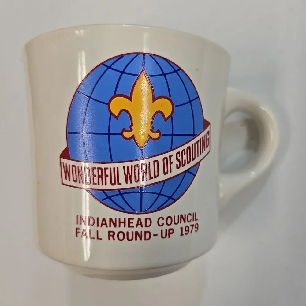 Vintage Boy Scout Mug 1979 '79 Wonderful World Indianhead Round-Up BSA White